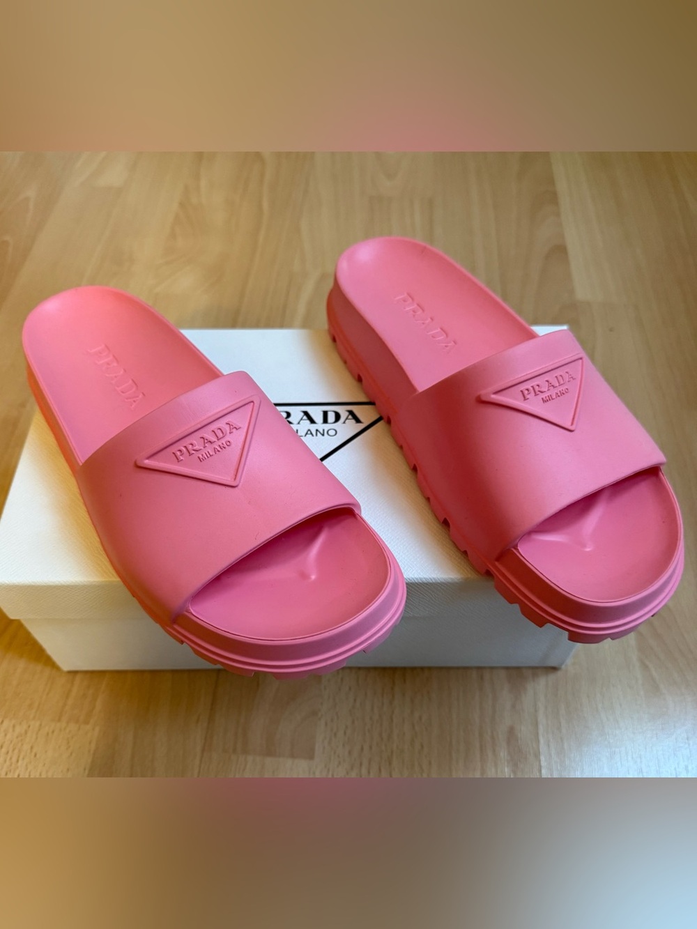 Prada Pink Rubber Slide Sandals - Women Size 38 NEW